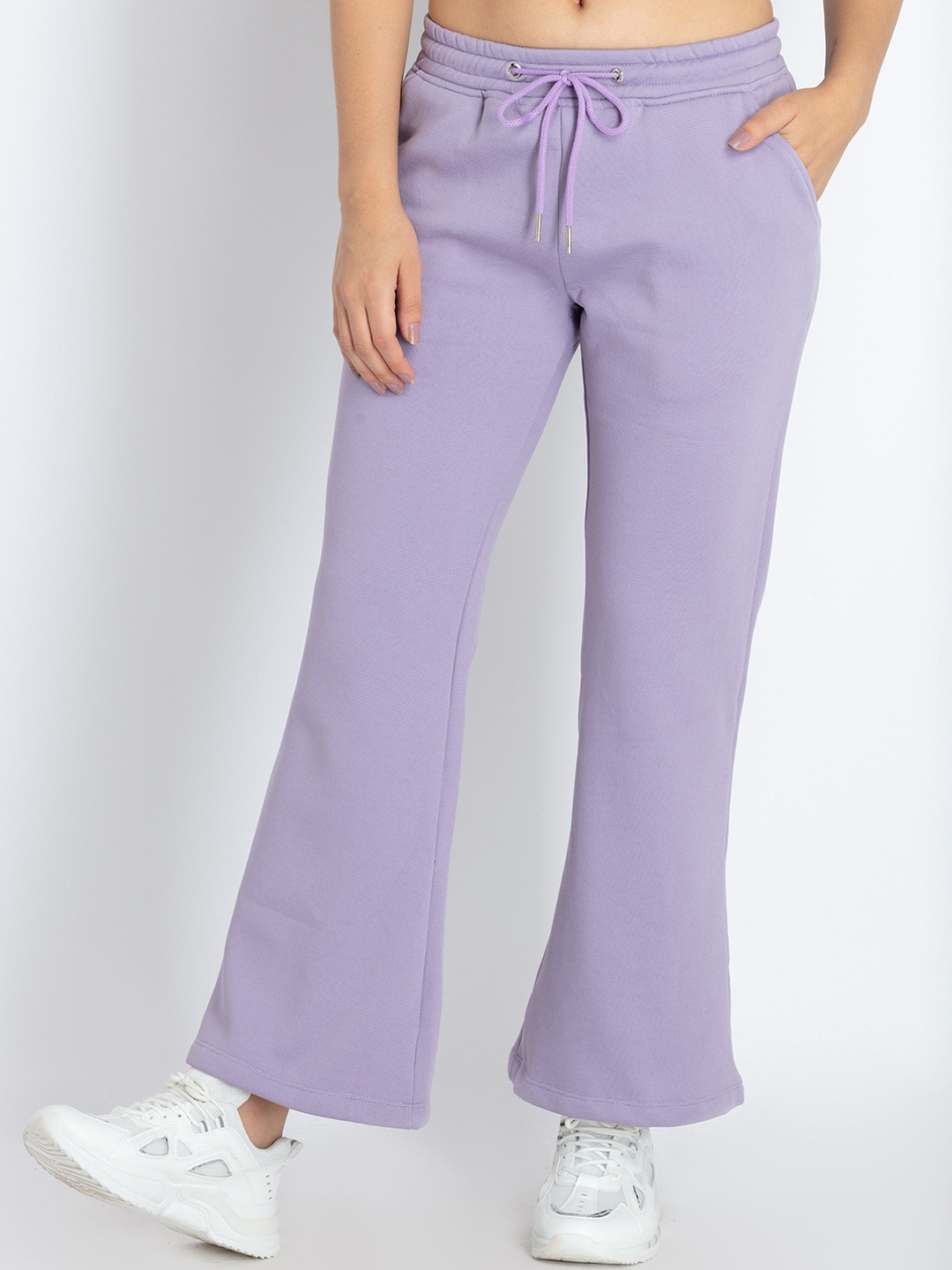 

Status Quo Women Mid-Rise Wide Leg Track Pants, Purple