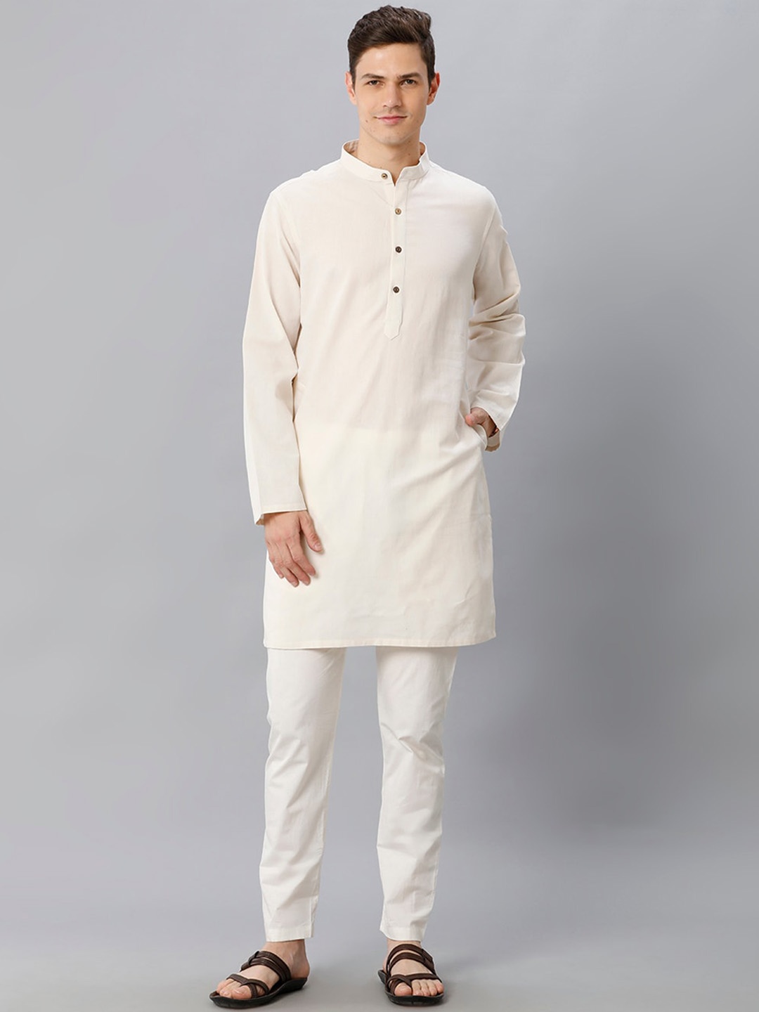 

CAVALLO by Linen Club Mandarin Collar Kurta, Beige