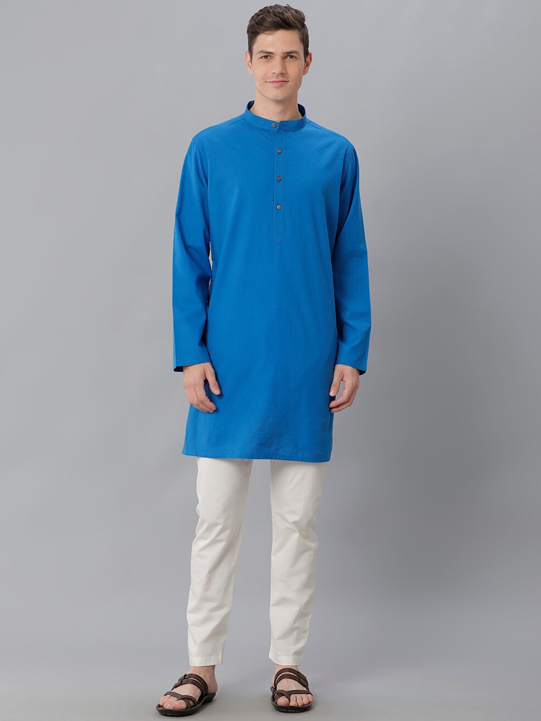 

CAVALLO by Linen Club Mandarin Collar Kurta, Blue