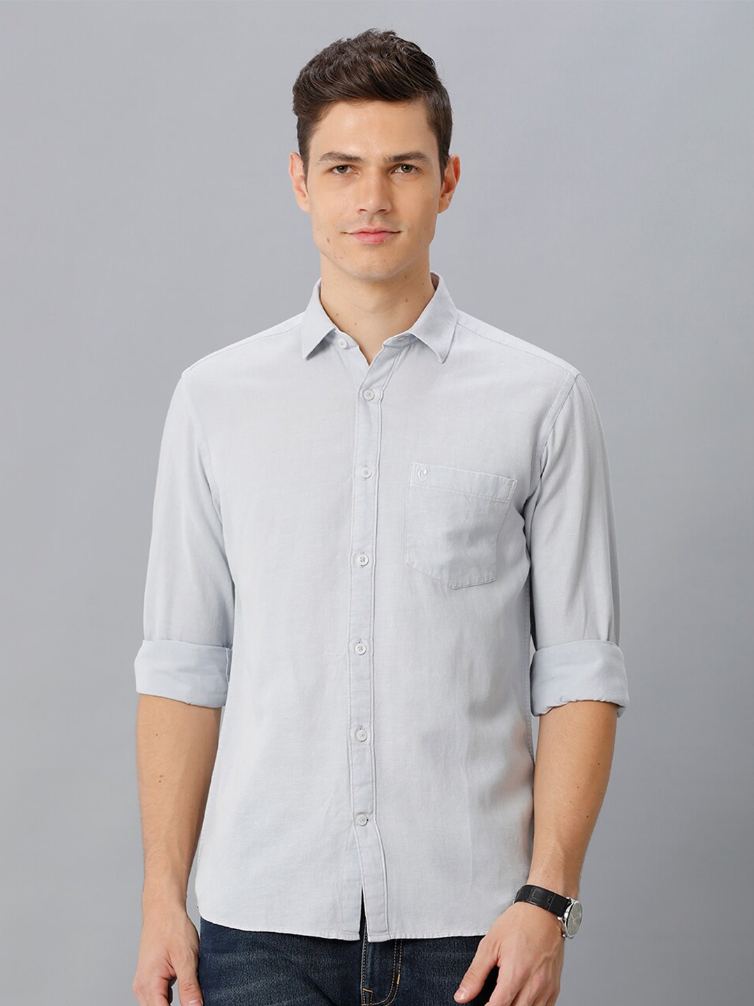 

CAVALLO by Linen Club Contemporary Regular Fit Casual Shirt, Grey