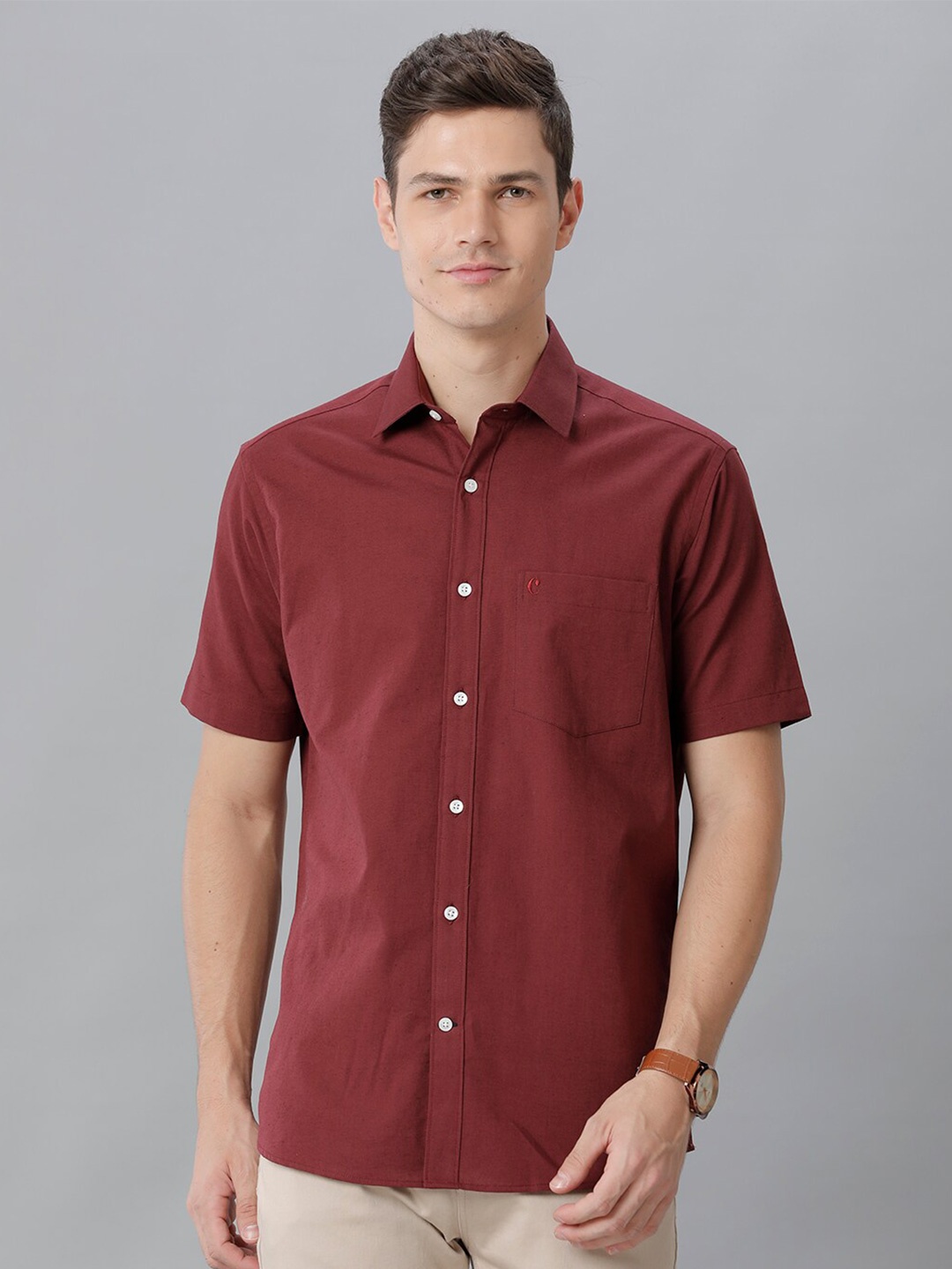 

CAVALLO by Linen Club Contemporary Fit Cotton Linen Casual Shirt, Maroon