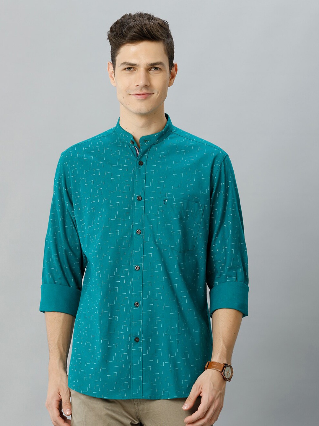 

CAVALLO by Linen Club Contemporary Fit Micro Ditsy Printed Cotton Linen Casual Shirt, Green