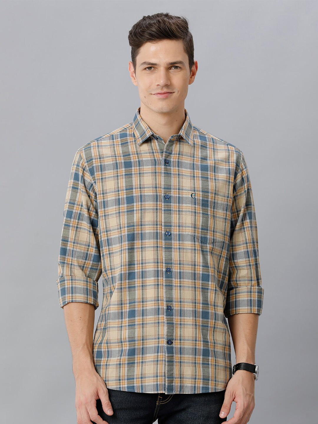 

CAVALLO by Linen Club Contemporary Tartan Checked Casual Shirt, Brown