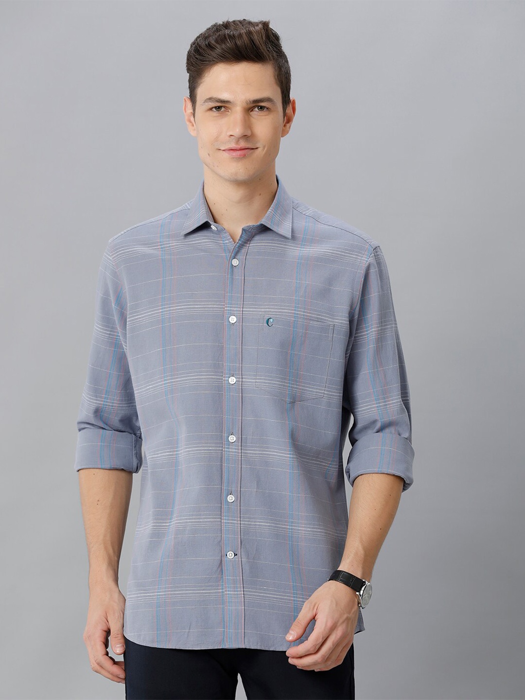 

CAVALLO by Linen Club Checked Contemporary Cotton Linen Casual Shirt, Grey