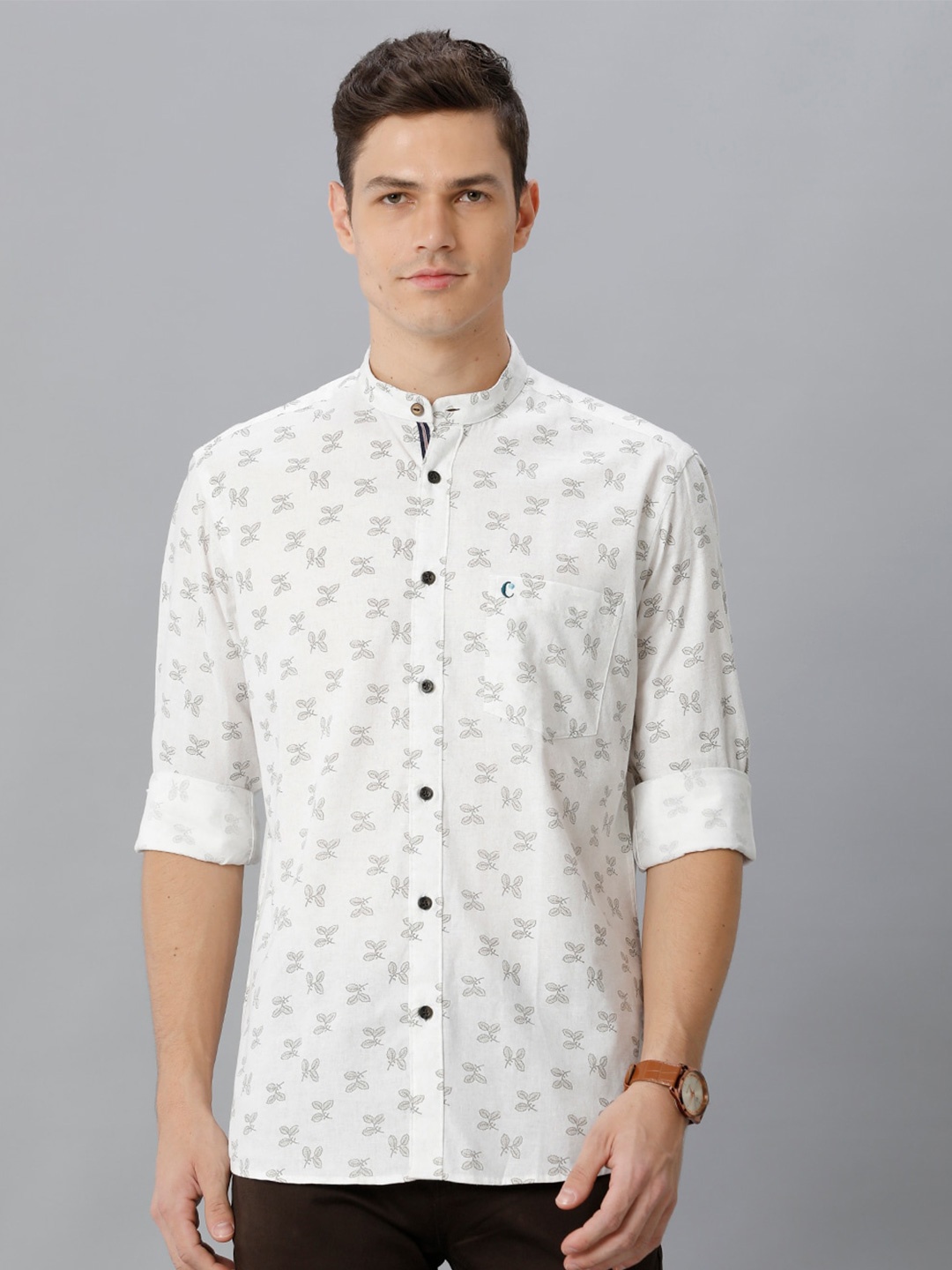 

CAVALLO by Linen Club Floral Printed Contemporary Cotton Linen Casual Shirt, White