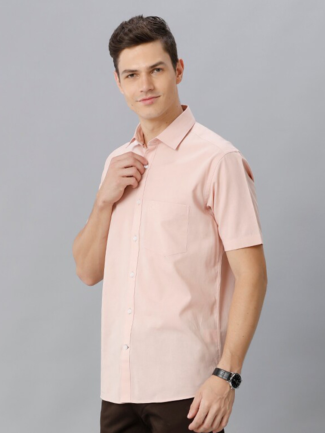 

CAVALLO by Linen Club Contemporary Short Sleeves Casual Shirt, Peach