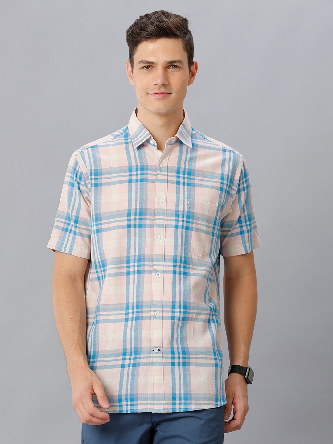 

CAVALLO by Linen Club Contemporary Tartan Checked Casual Shirt, Turquoise blue