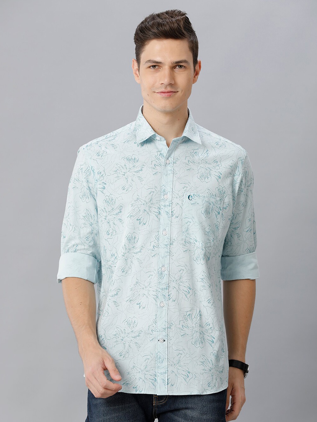 

CAVALLO by Linen Club Contemporary Floral Printed Casual Shirt, Green