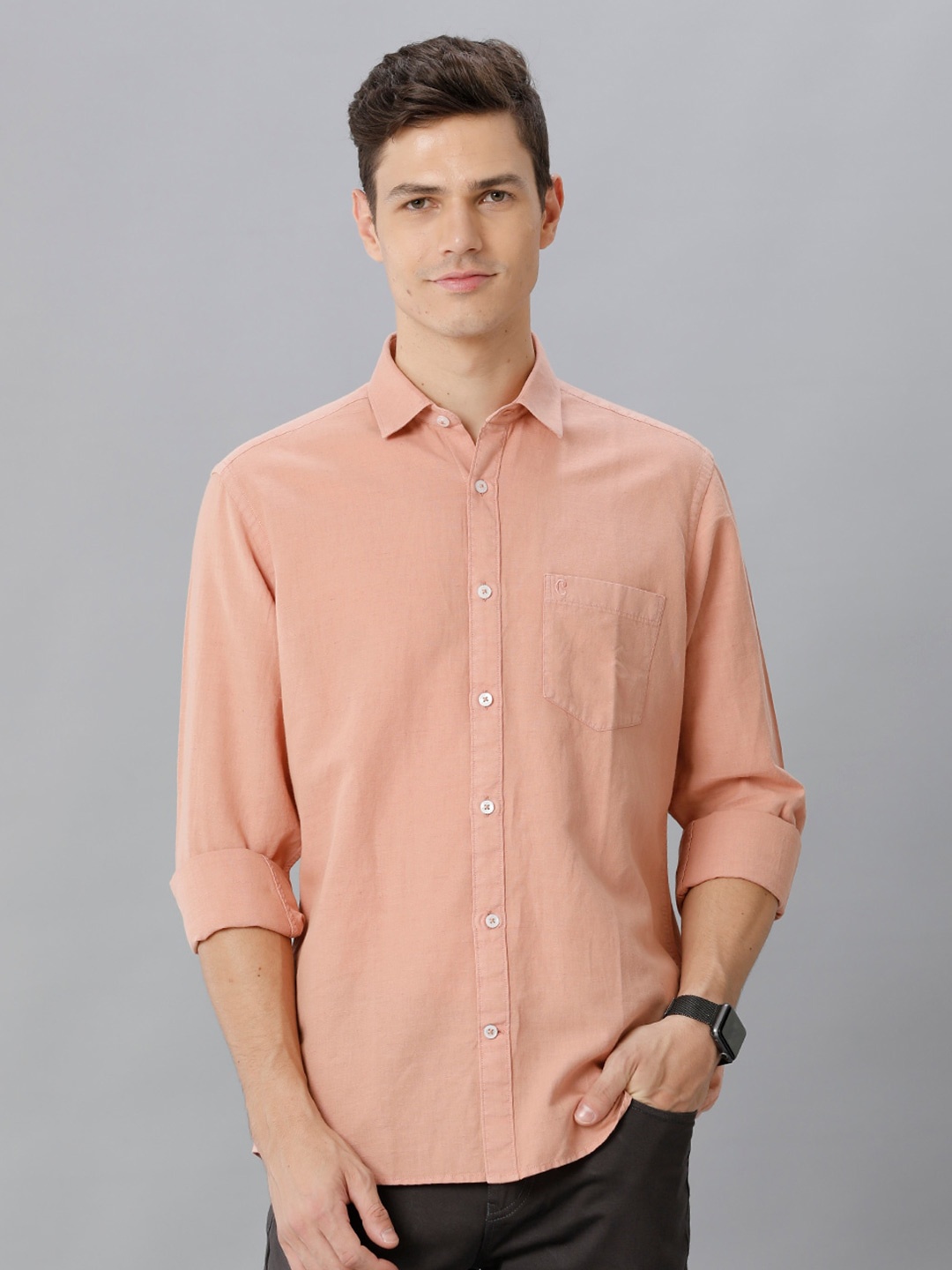 

CAVALLO by Linen Club Contemporary Fit Cotton Linen Casual Shirt, Peach