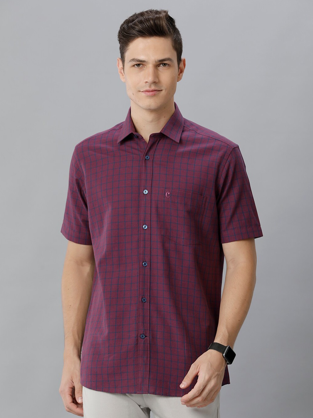 

CAVALLO by Linen Club Contemporary Fit Tartan Checked Cotton Linen Casual Shirt, Purple