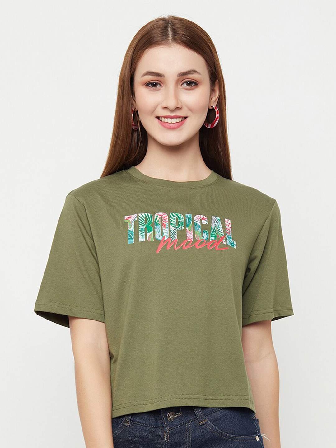 

VISO Typography Printed Oversized T-shirt, Olive