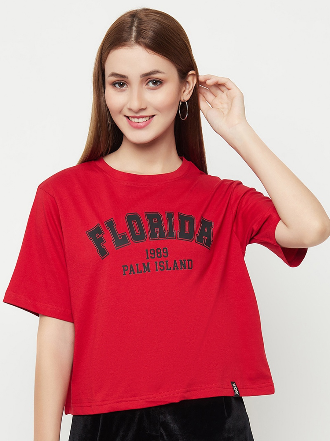 

VISO Typography Printed Round Neck Oversized T-shirt, Red