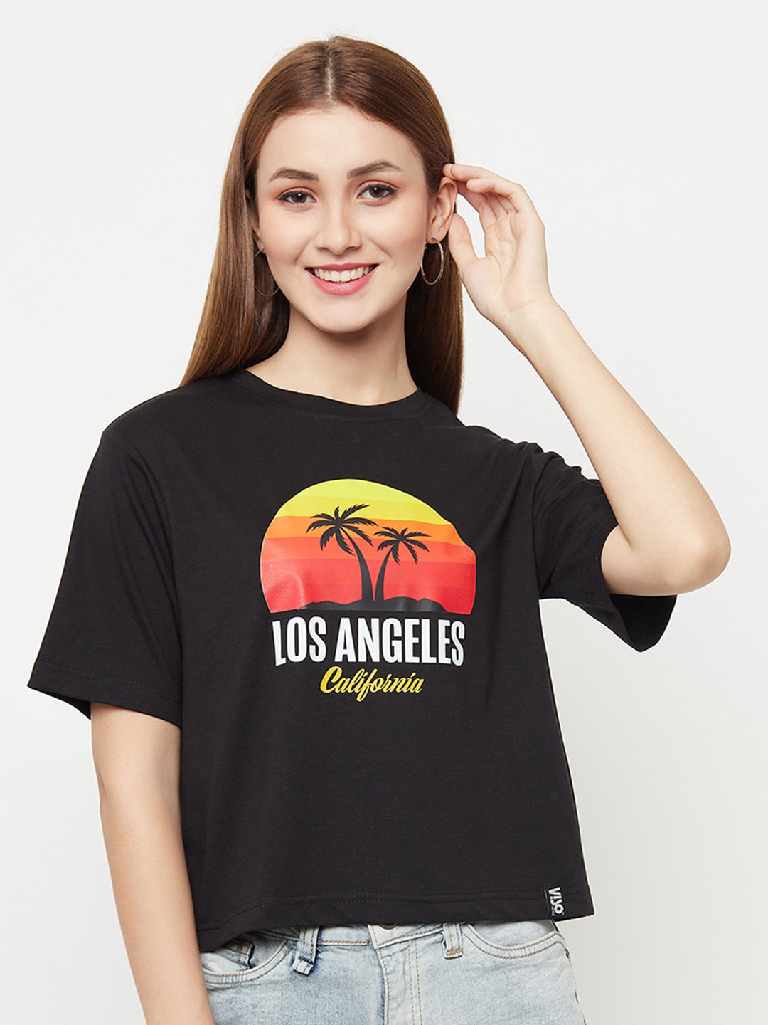 

VISO Typography Printed Round Neck Oversized T-shirt, Black