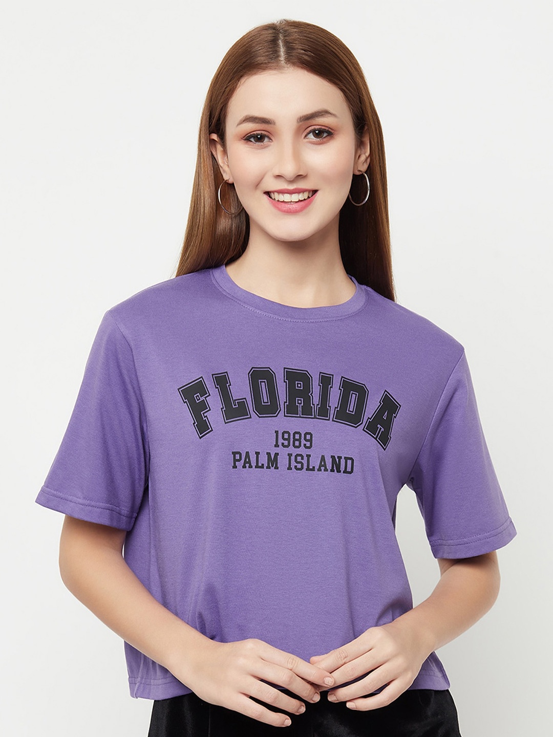

VISO Typography Printed Oversized T-shirt, Purple