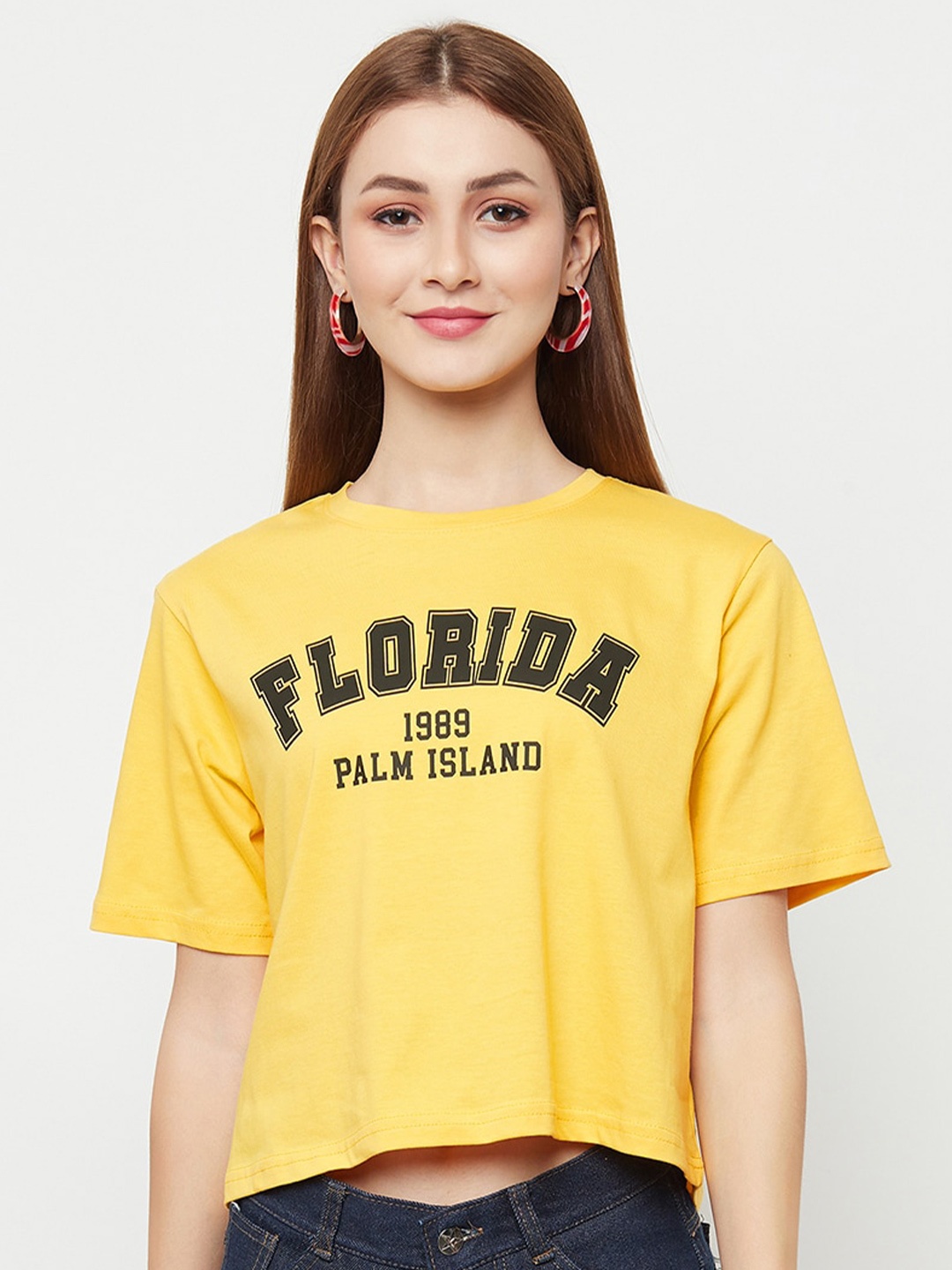 

VISO Typography Printed Round Neck Oversized T-shirt, Yellow