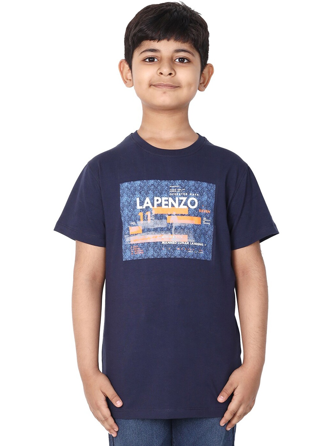

BETTER THINK Boys Typography Printed Cotton T-shirt, Navy blue