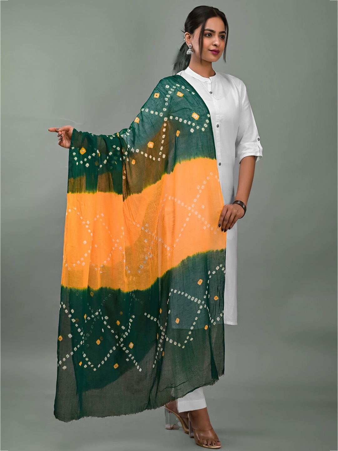 

Apratim Bandhani Printed Cotton Bandhani Dupatta, Green