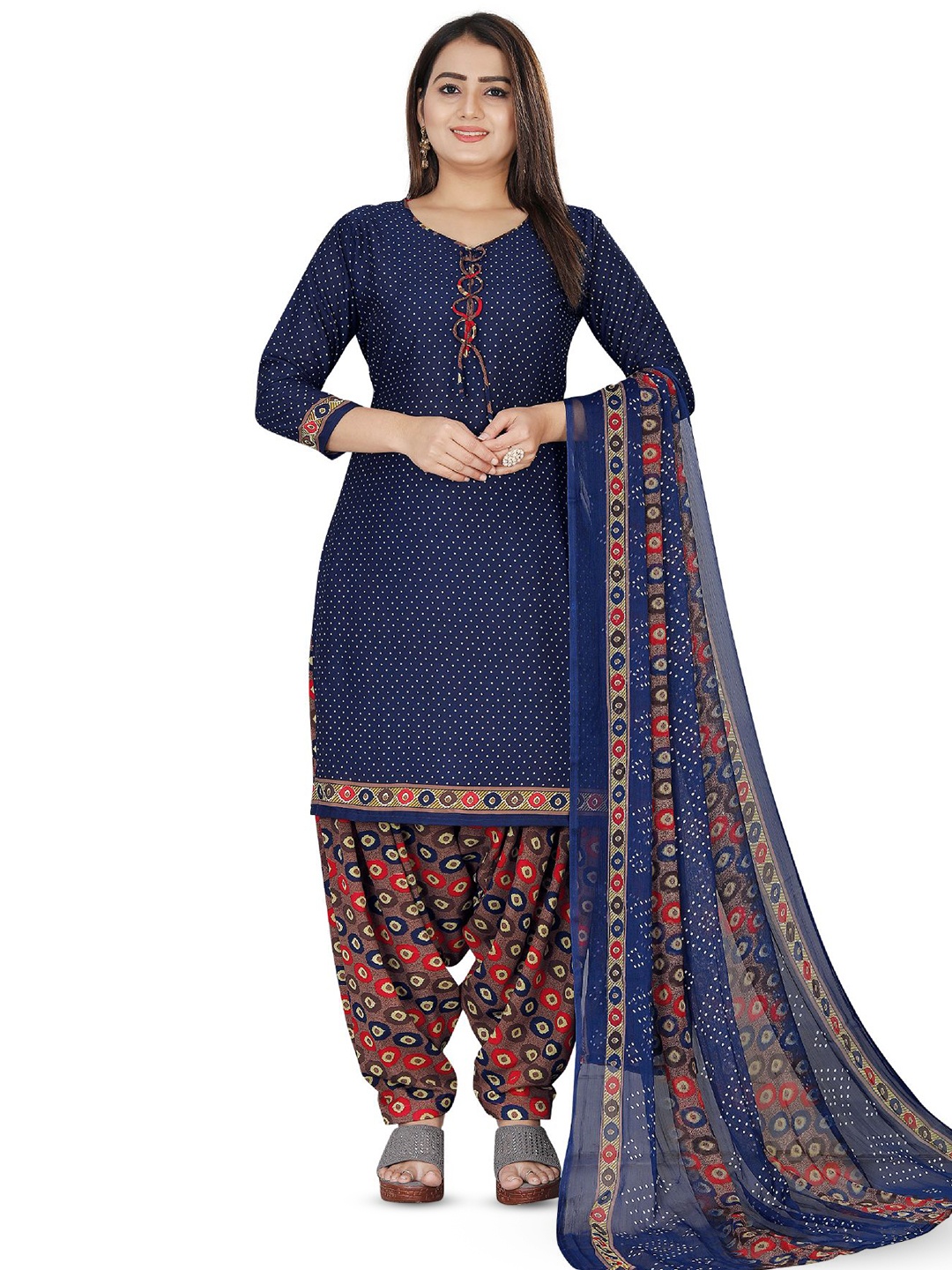 

SALWAR STUDIO Geometric Printed Unstitched Dress Material, Navy blue