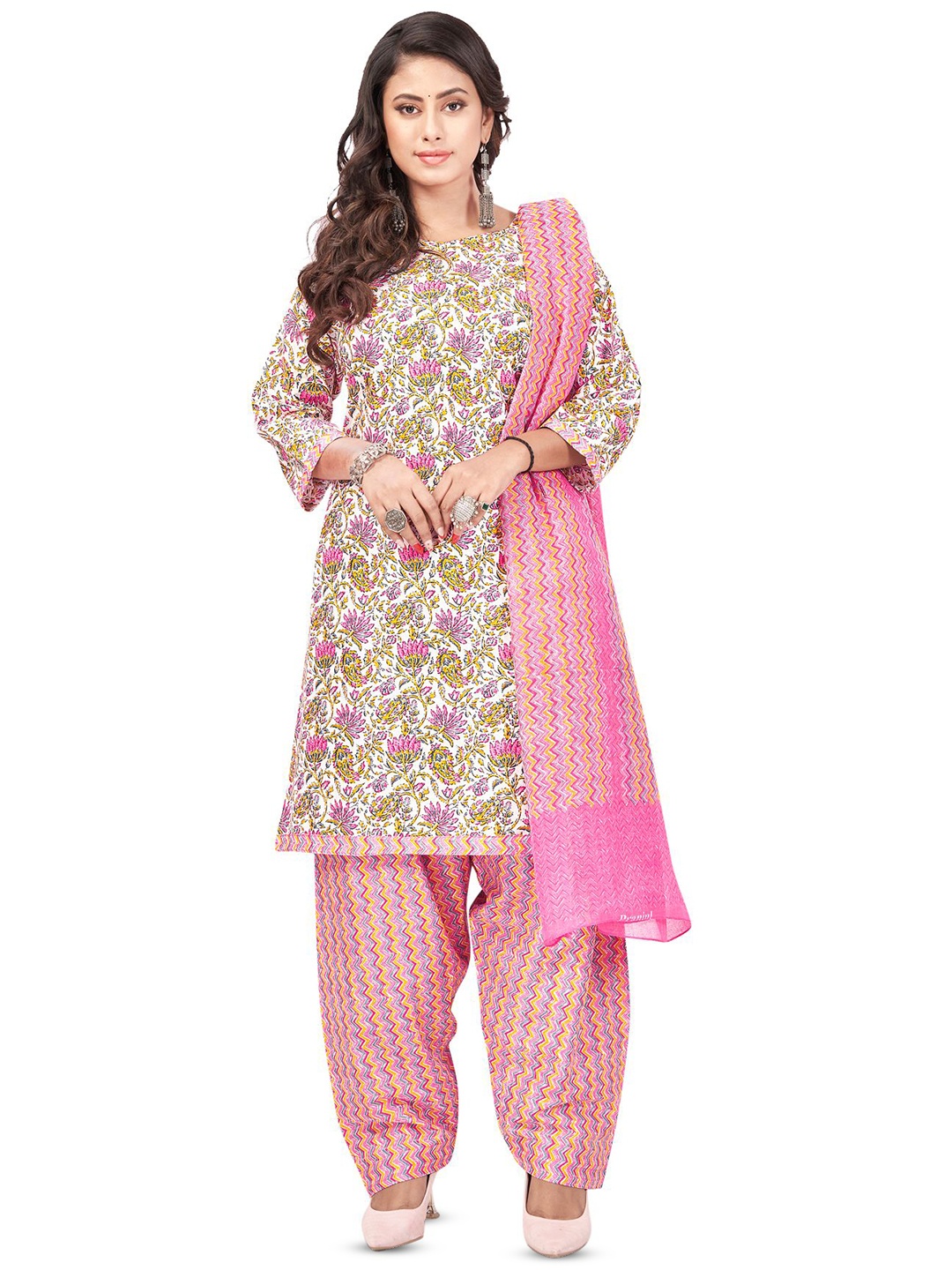

SALWAR STUDIO Floral Printed Unstitched Dress Material, Pink