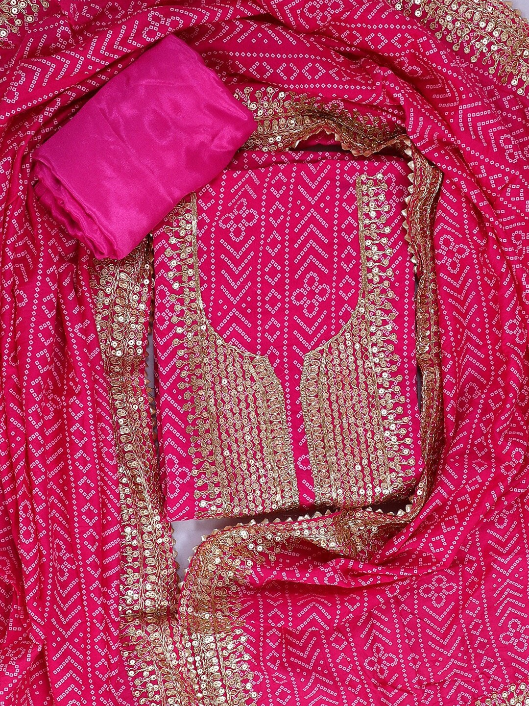 

SALWAR STUDIO Ethnic Motifs Embroidered Sequinned Unstitched Dress Material, Pink