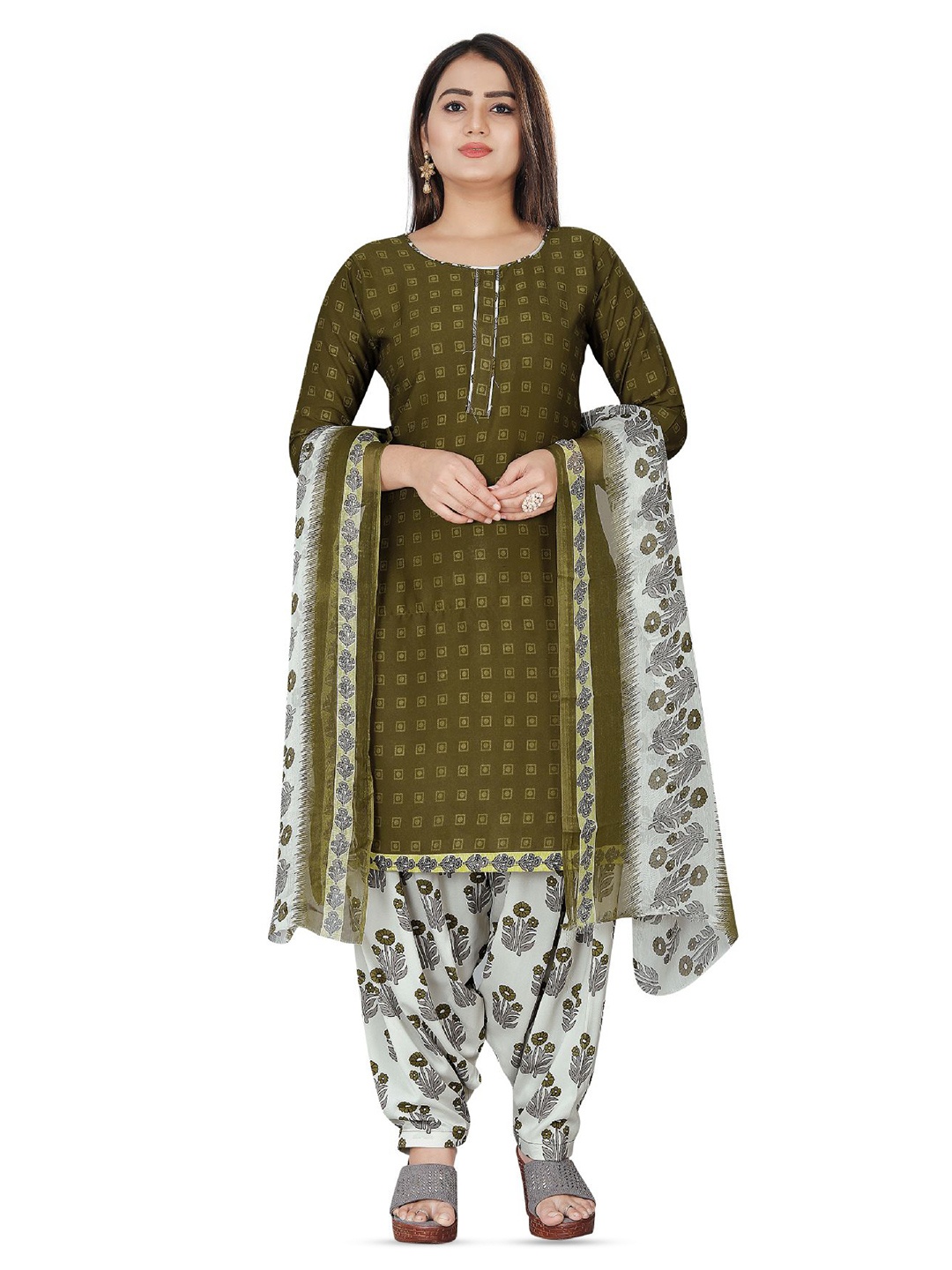 

SALWAR STUDIO Floral Printed Unstitched Dress Material, Green