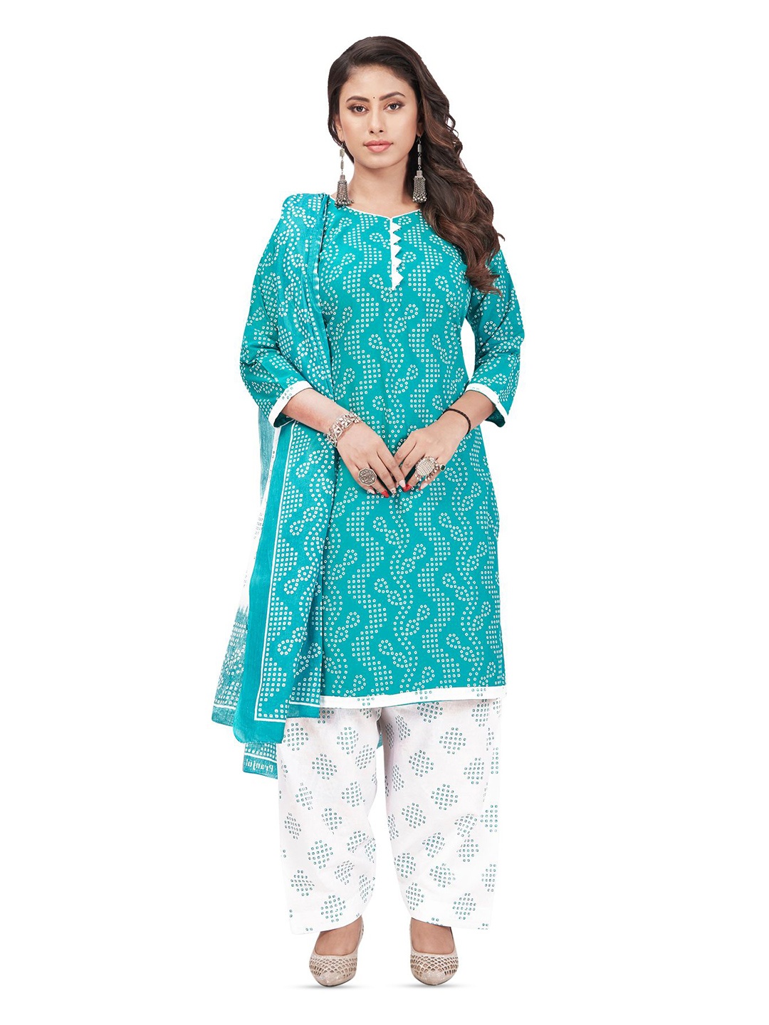 

SALWAR STUDIO Ethnic Motifs Printed Unstitched Dress Material, Teal