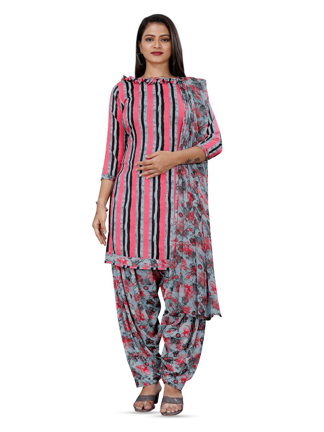 

SALWAR STUDIO Printed Unstitched Dress Material, Grey