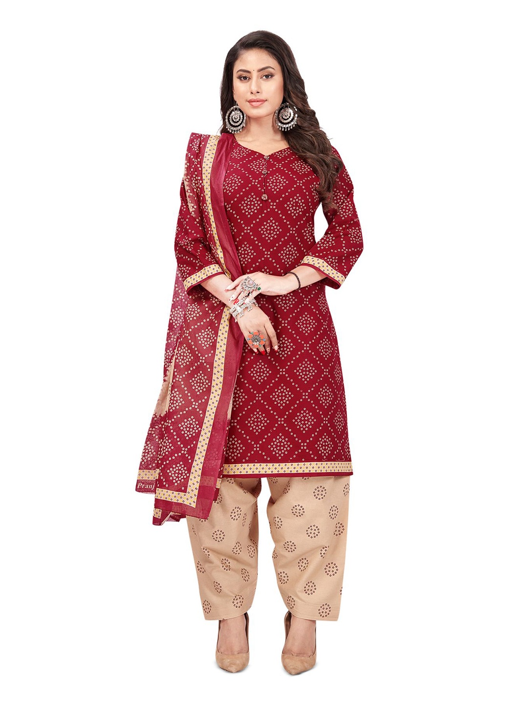 

SALWAR STUDIO Bandhani Printed Unstitched Dress Material, Maroon