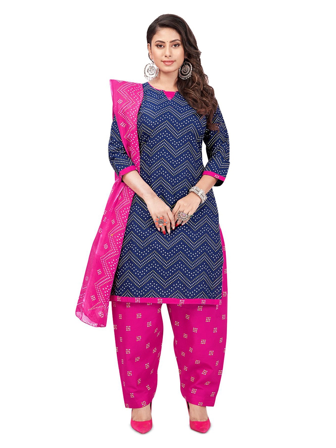 

SALWAR STUDIO Geometric Printed Unstitched Dress Material, Navy blue