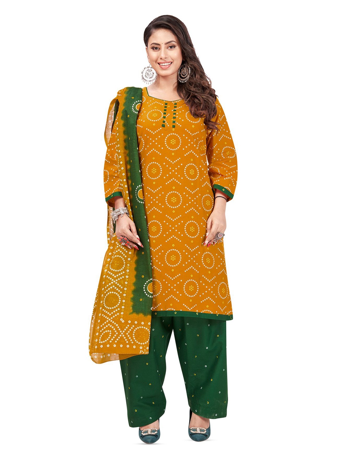 

SALWAR STUDIO Bandhani Printed Unstitched Dress Material, Yellow