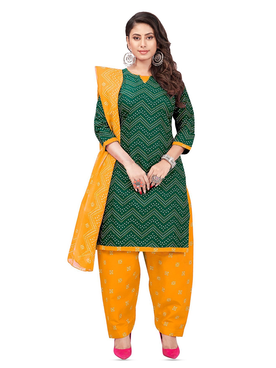 

SALWAR STUDIO Ethnic Motifs Printed Unstitched Dress Material, Green