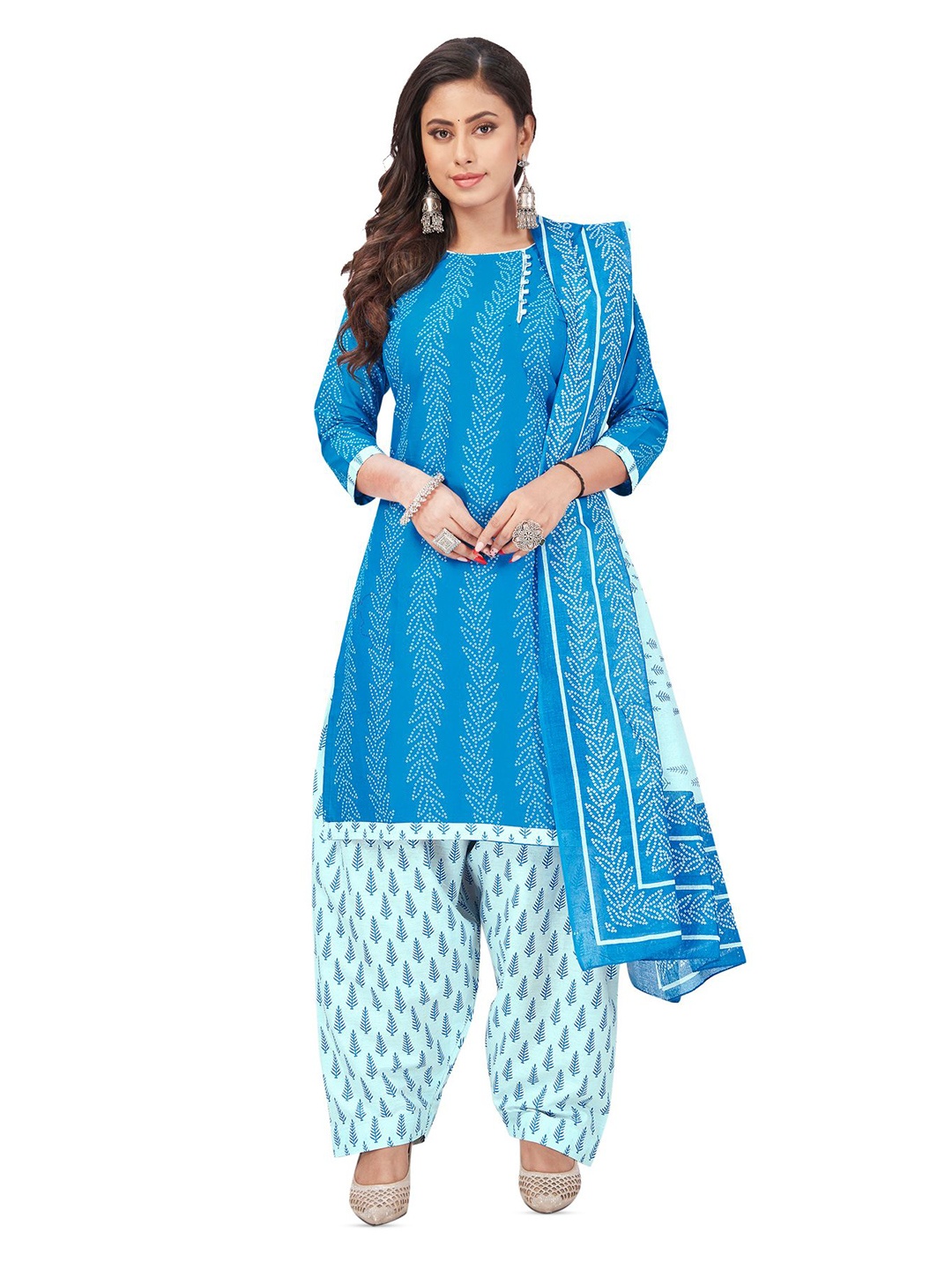 

SALWAR STUDIO Bandhani Printed Unstitched Dress Material, Blue