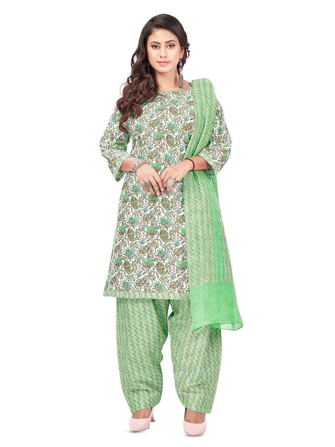 

SALWAR STUDIO Ethnic Motifs Printed Unstitched Dress Material, Green