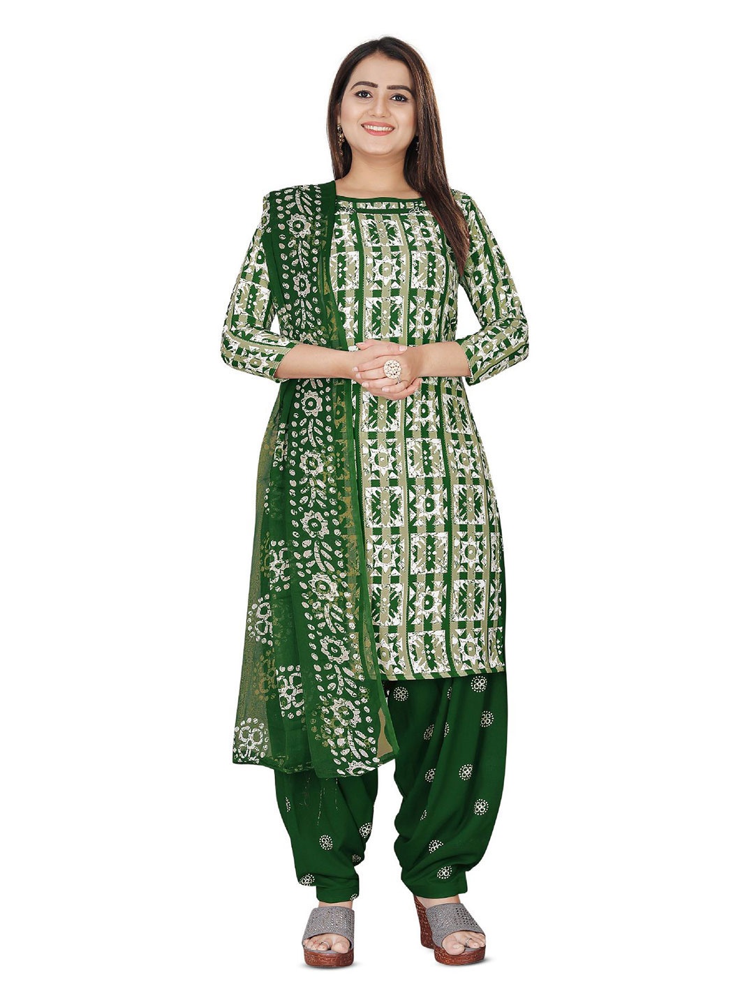 

SALWAR STUDIO Ethnic Motifs Printed Unstitched Dress Material, Green