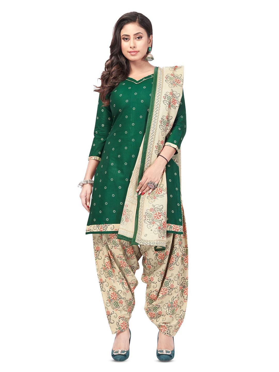 

SALWAR STUDIO Floral Printed Unstitched Dress Material, Green