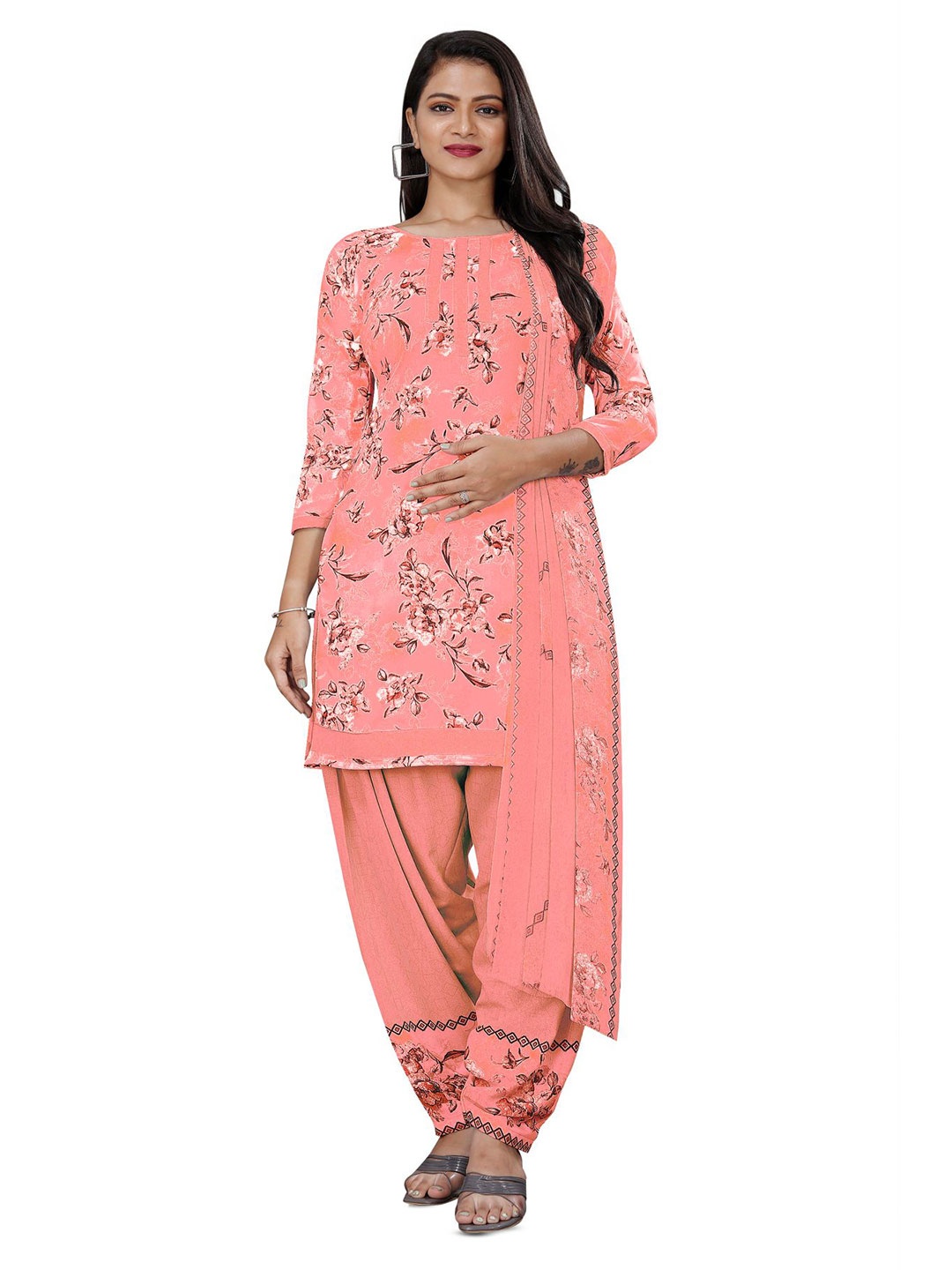 

SALWAR STUDIO Floral Printed Unstitched Dress Material, Pink
