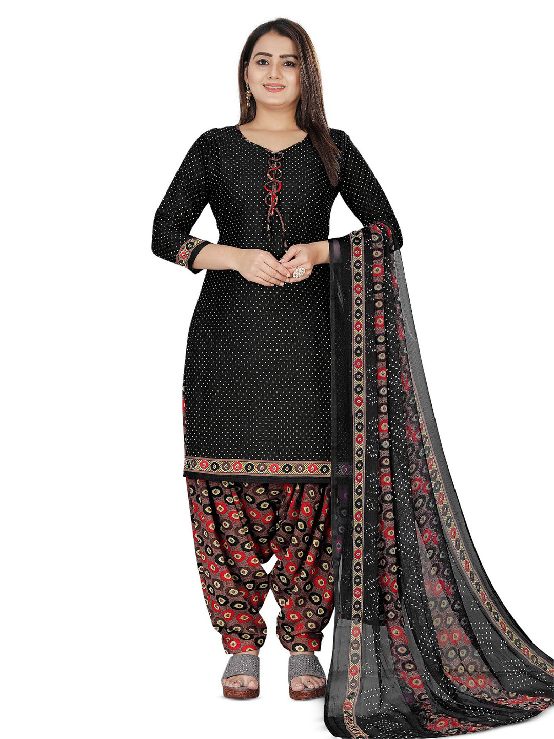 

SALWAR STUDIO Ethnic Motifs Printed Unstitched Dress Material, Black