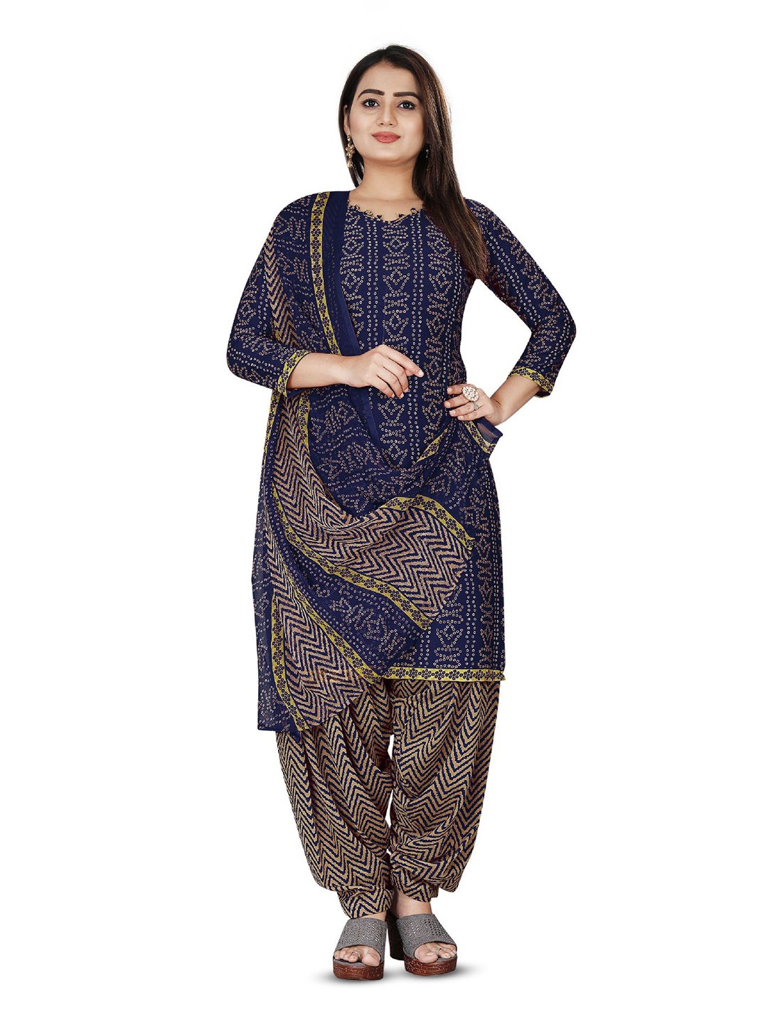 

SALWAR STUDIO Ethnic Motifs Printed Unstitched Dress Material, Blue