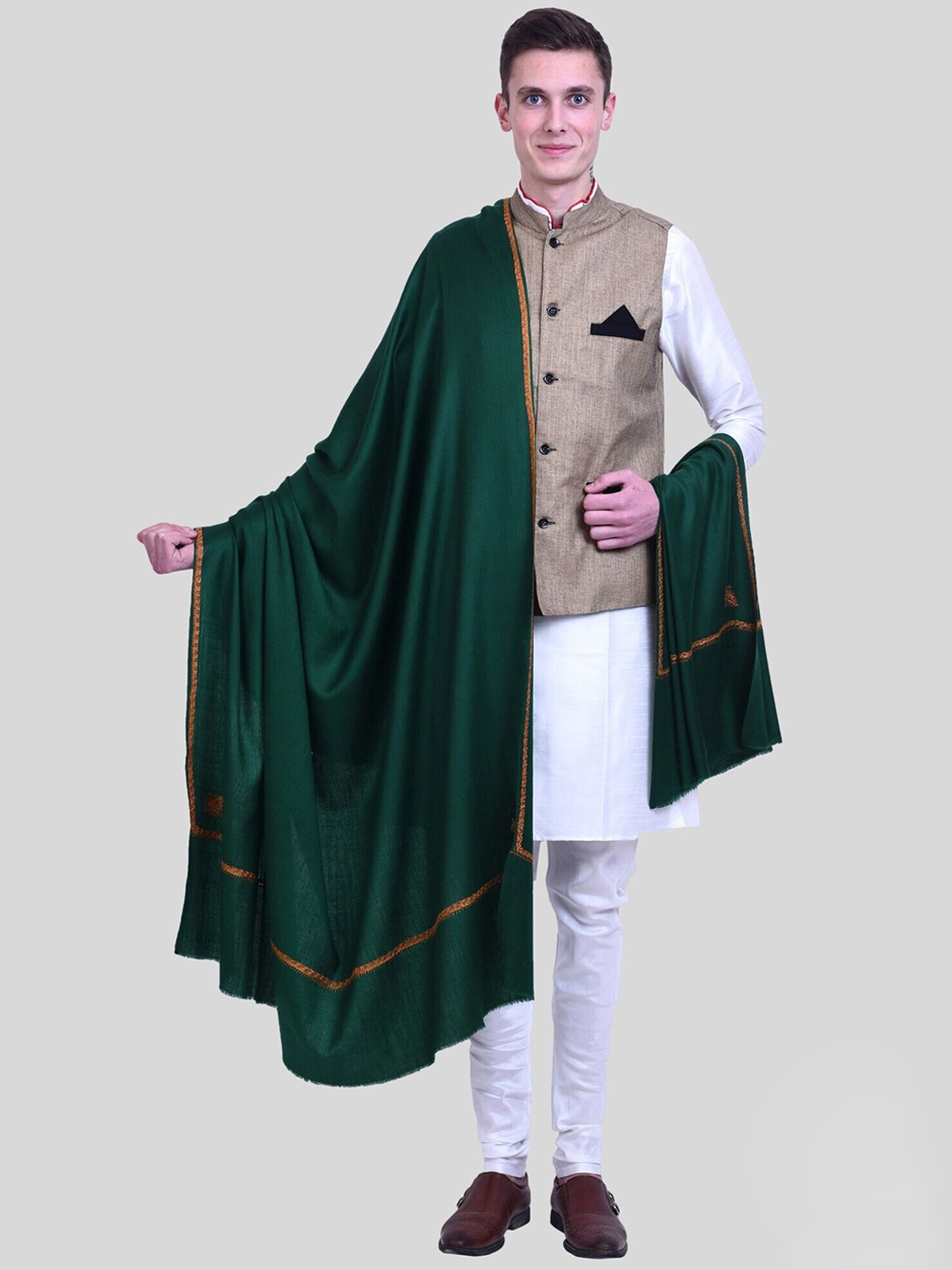 

SWI Stylish Hand Embroidered Pure Wool Shawl, Green