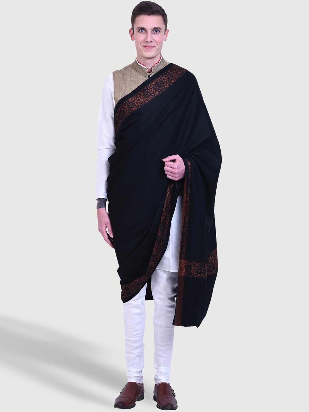 

SWI Stylish Woven Design Pure Wool Shawl, Black