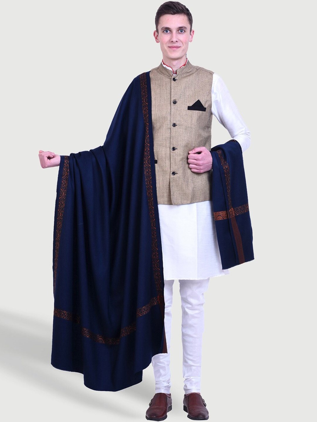 

SWI Stylish Woven Design Pure Wool Shawl, Blue