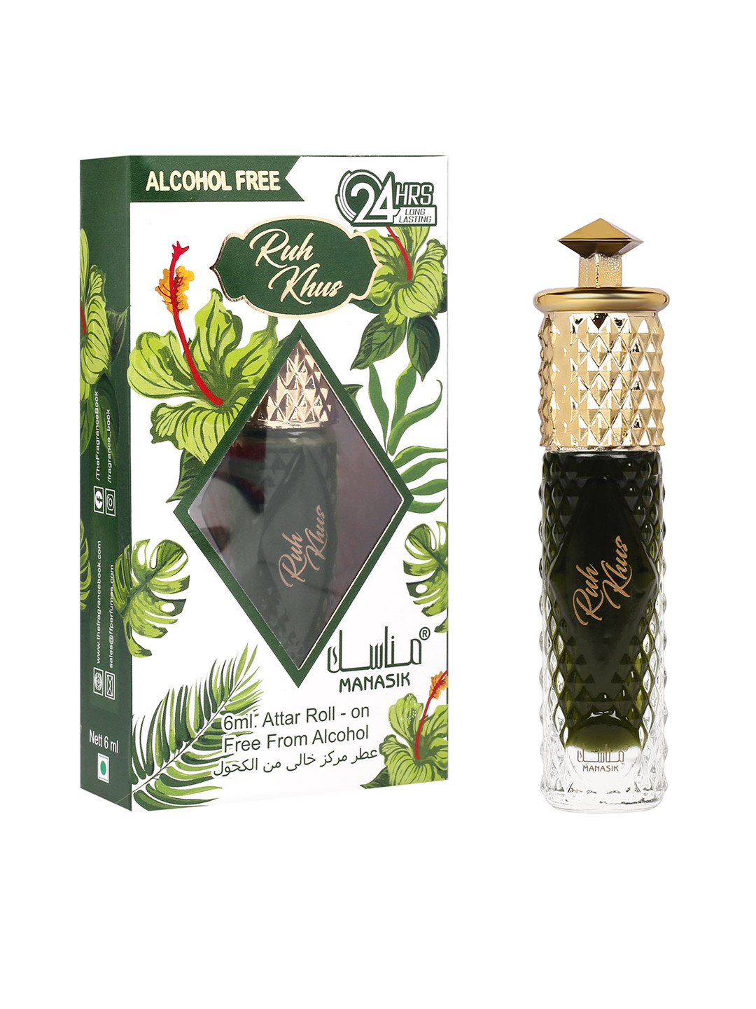 

MANASIK Men Ruh Khus Premium Alcohol Free Roll On Attar 6ml, Green