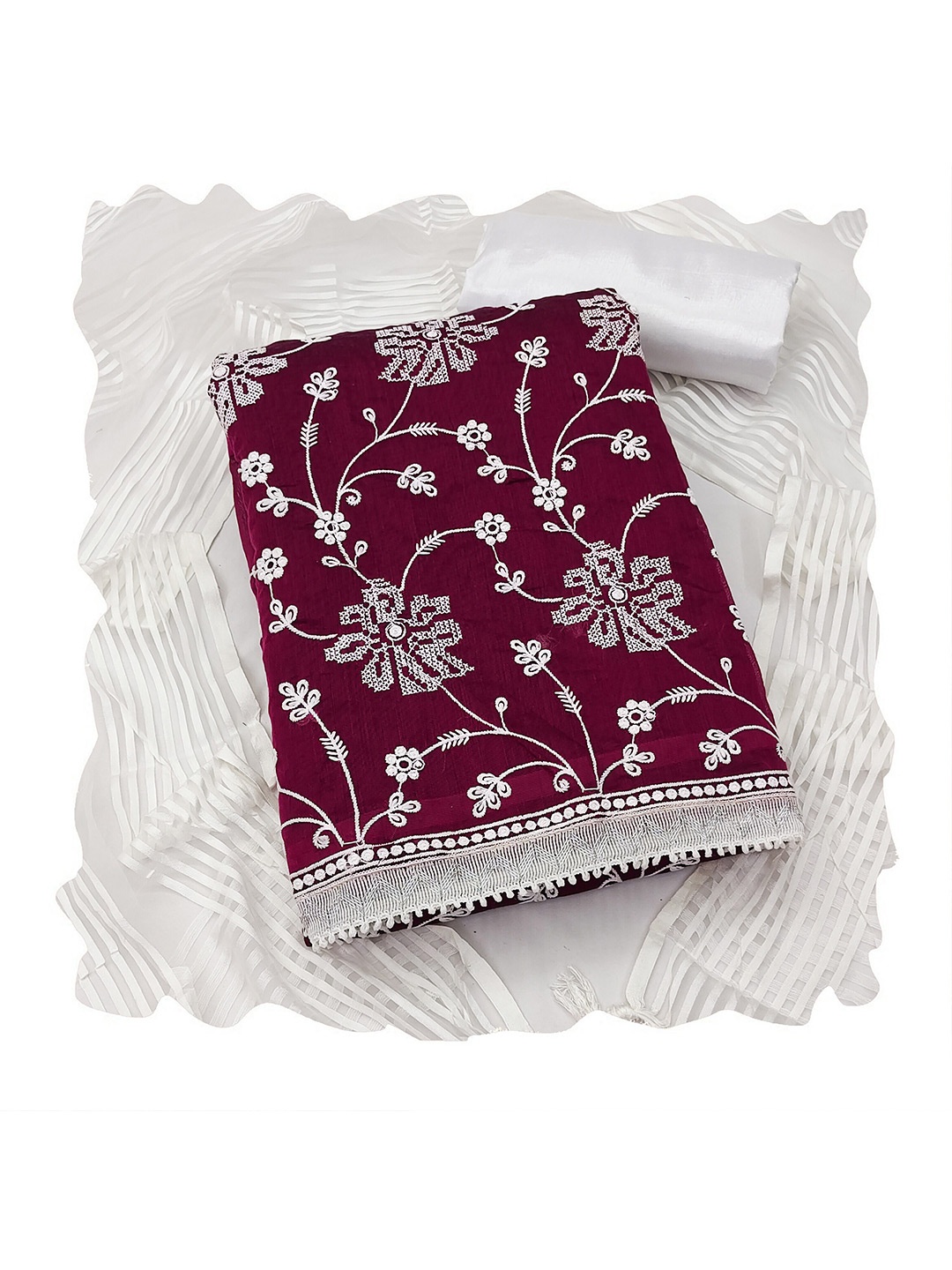 

MANVAA Embroidered Unstitched Dress Material, Magenta