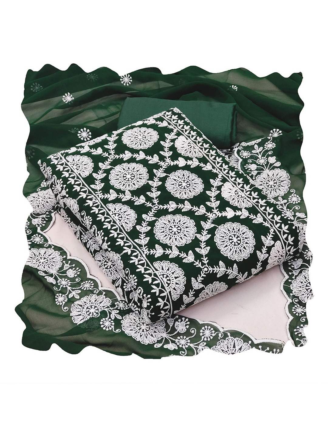 

MANVAA Floral Embroidered Silk Georgette Unstitched Dress Material, Green