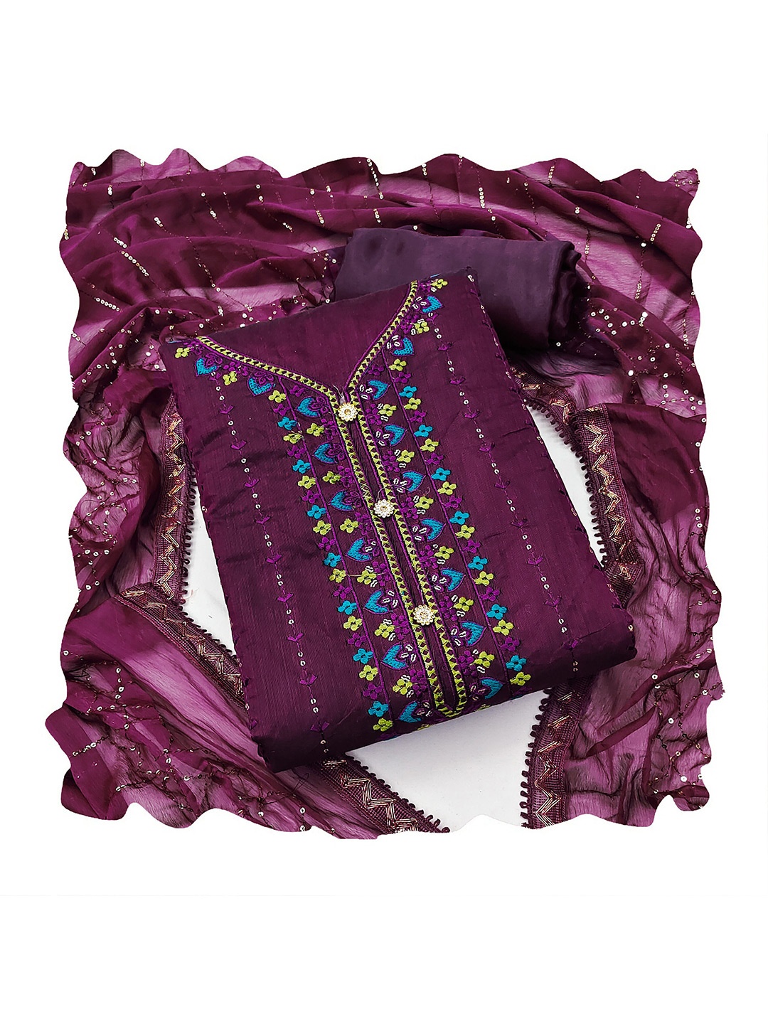 

MANVAA Floral Embroidered Sequinned Detail Unstitched Dress Material, Purple