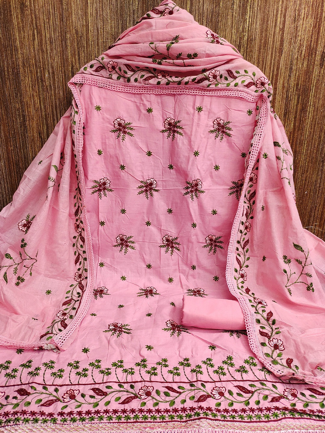 

MANVAA Embroidered Unstitched Dress Material, Pink