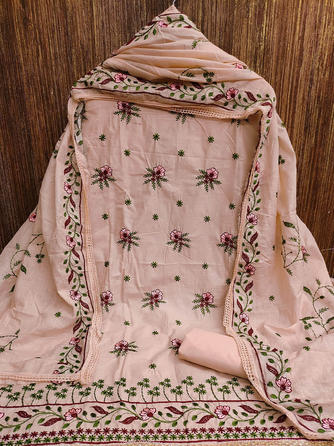 

MANVAA Embroidered Unstitched Dress Material, Peach