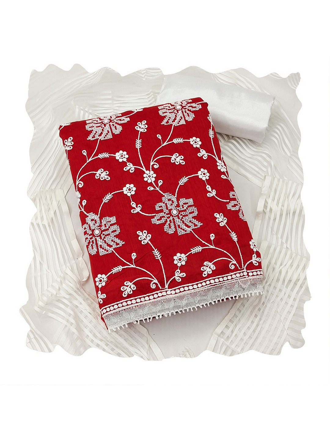 

MANVAA Embroidered Unstitched Dress Material, Red