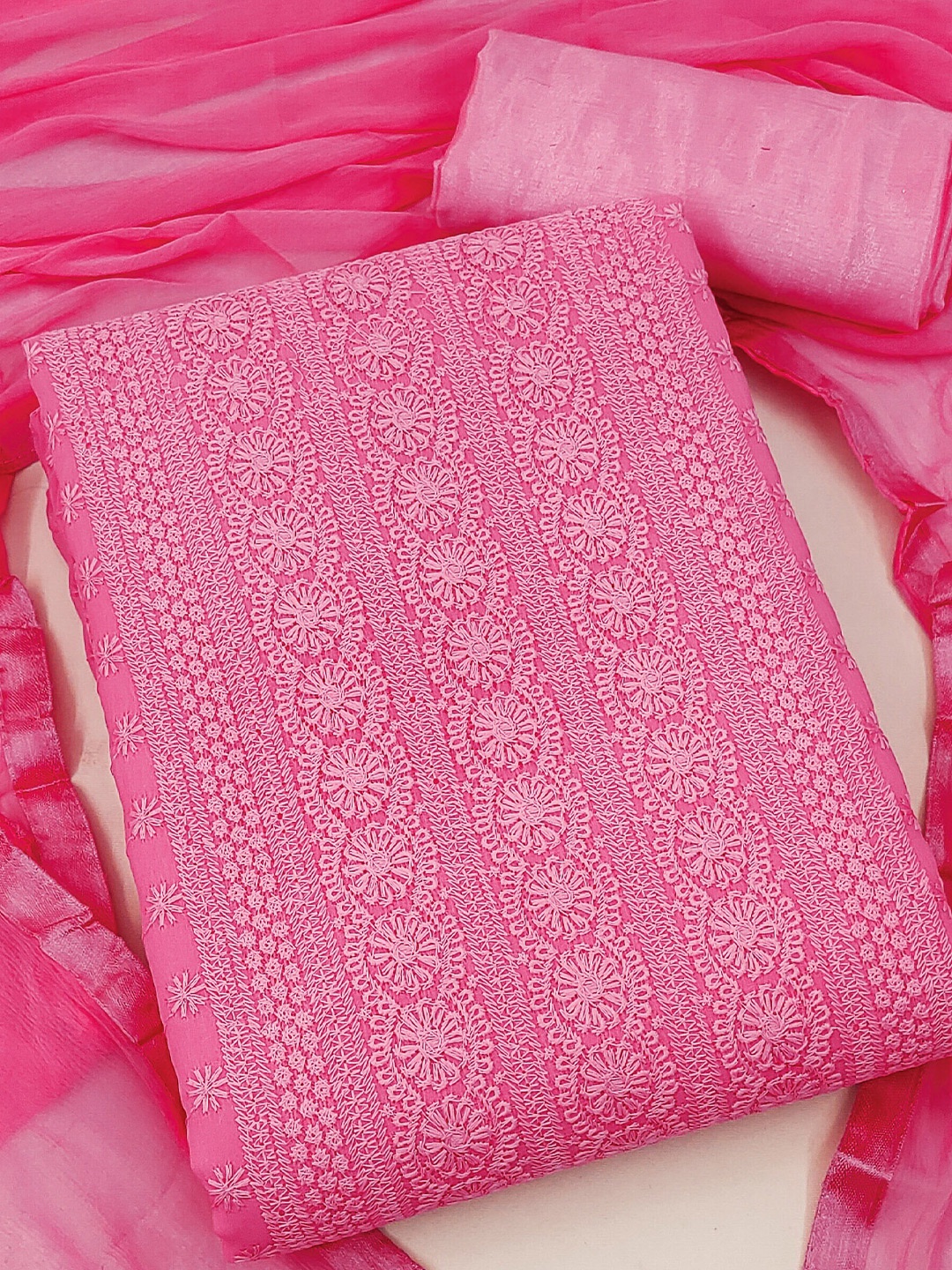 

MANVAA Floral Embroidered Silk Georgette Unstitched Dress Material, Pink