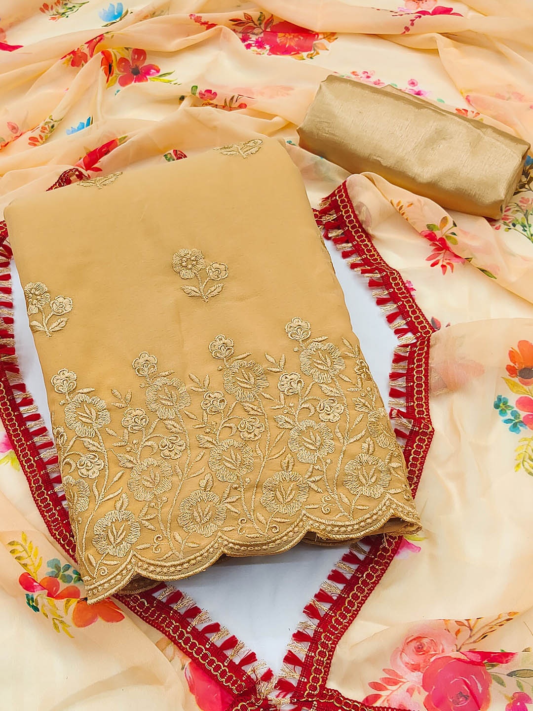 

MANVAA Embroidered Silk Georgette Unstitched Dress Material, Yellow